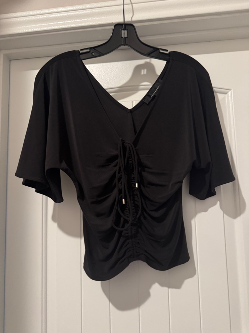 White House Black Market Black Tie-Front V-Neck Blouse